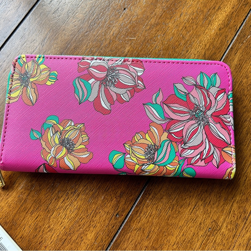 NWT Trina Turk Hot Pink Floral Tropical Long Ziparound Wallet